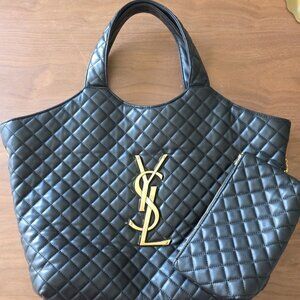YSL ICARE Large Black Quilted Lambskin Tote w/Pouch– Excellent Condition